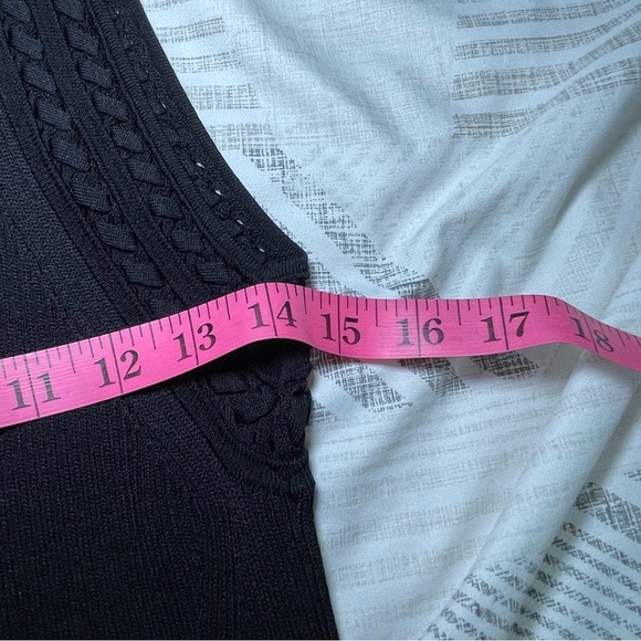 White House Black Market women Black Sleeveless Knit Midi Dress Size L Zip Neck - Picture 9 of 10